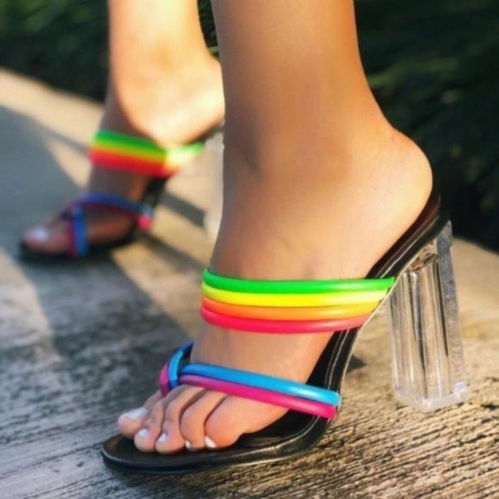 Multicolor Strappy Block Heel Sandals - Picture 3 of 8